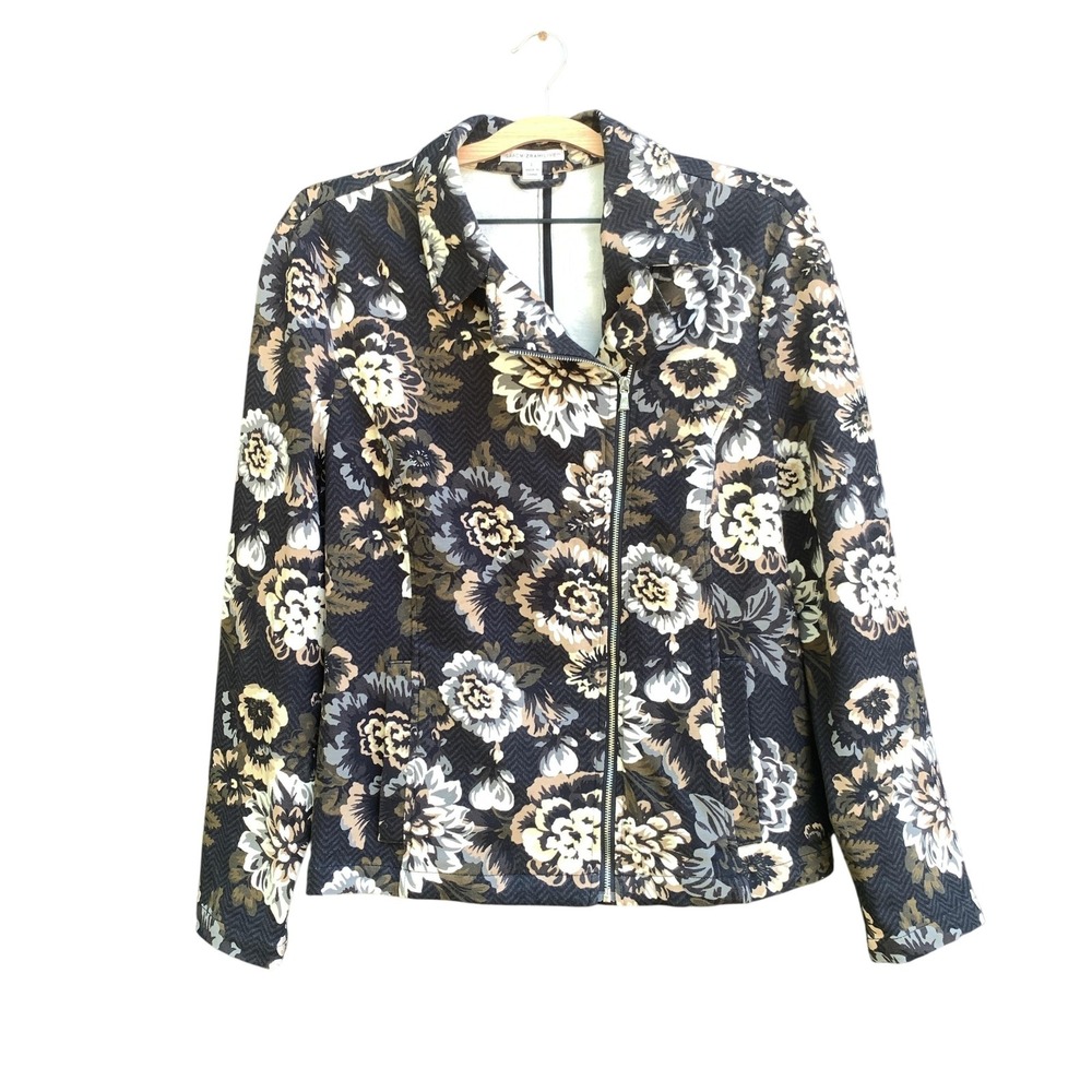 Isaac Mizrahi Live Floral Moto Jacket Women's Large Black Zip Front Knit